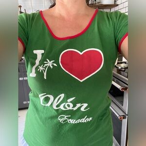 Vintage T-shirt Green and Red Graphic Women's Top